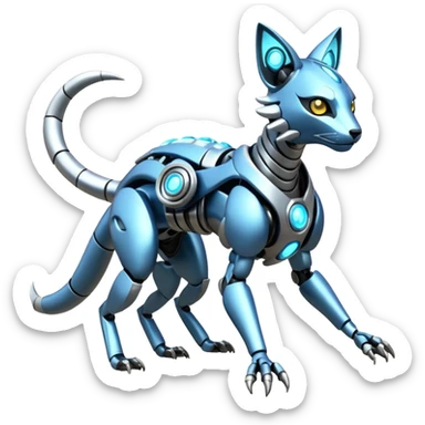 Mechanical shiny alloy metallic futuristic steel highly advanced technological cyborg cybernetic Genet-Absol-Zeraora-Primagen-fusion-creature  sticker