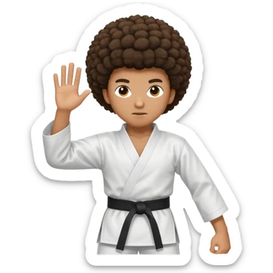 black karate instructor with afro hair and a low taper haircut, and a small fade on the sides. Make the hair brown sticker