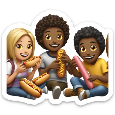friends playing video games while eating hot dogs and giggling sticker