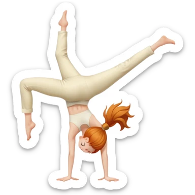 Ginger Girl side view handstand legs together straight legs iin cream pants sticker