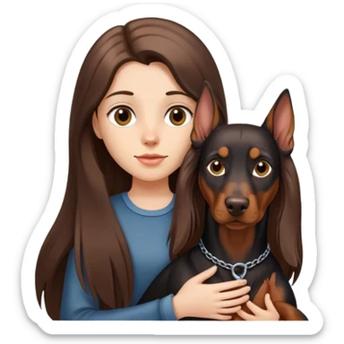 Black long-haired girl holding Doberman sticker