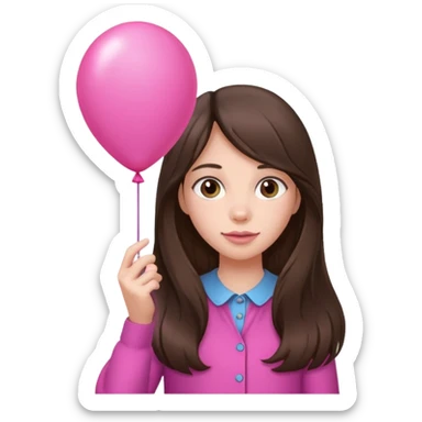 brunette long hair girl with pink baloon sticker