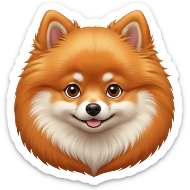 Cinematic Cute Orange Pomeranian Portrait Emoji, Head tilted playfully and inquisitively, showcasing a luxurious, fluffy orange coat with a natural sheen, round, sparkling brown eyes filled with curiosity, Simplified yet irresistibly adorable features, highly detailed, glowing with a warm, friendly glow, high shine, affectionate and lively, stylized with a touch of whimsy, bright and endearing, soft glowing outline, capturing the essence of a mischievous yet loving pup, so playful it feels like it could scamper out of the screen and into your arms! sticker