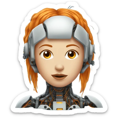 Head Female cyborg orange hair and circuits sticker