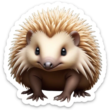 Cinematic Cute Echidna Portrait Emoji, Head tilted playfully and inquisitively, featuring a fuzzy, spiky fur with an adorably scrunched face and a cute, pointed snout, round, sparkling eyes filled with gentle curiosity, Simplified yet irresistibly adorable features, highly detailed, glowing with a warm, friendly glow, high shine, affectionate and quirky, stylized with a touch of natural whimsy, bright and endearing, soft glowing outline, capturing the essence of a mischievous yet loving echidna, so playful it feels like it could nuzzle out of the screen into your arms! sticker
