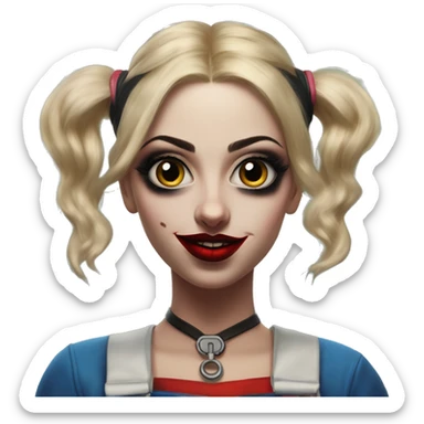 Arabic plumber in Harley Quinn style, oil paint, mysterious eyes, intricate lips, masterpiece portrait, odd perspective, beautiful, desirable, logical sticker