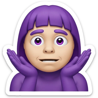 Grimace face, half frown with a side eye and hands clasped together sticker