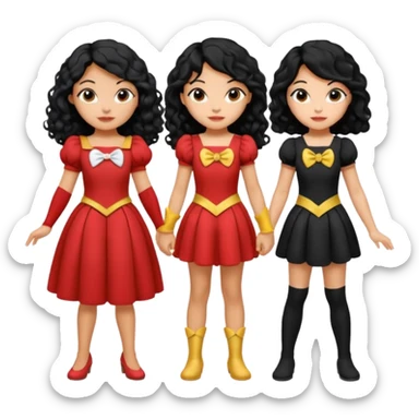 Haz algo relaciono con Disney donde haya quatre chicas con el tono de piel carne, una con el pelo rizado largo, una con el pelo muy corto negro, una con el cabello ondulado mediano y la otra con el pelo negro largo sticker