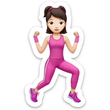 Long hair brunette Asian girl working out clothes pink  sticker