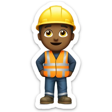 A person in a cartoon wearing construction clothes and coming home sort of image or emoji ￼ sticker
