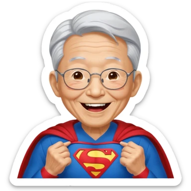 Laughing crazily elderly Chinese superman  sticker