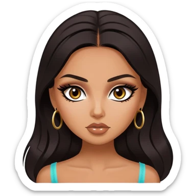 russian features, dark hair, beauty,  hair, tan skin,  eyes, pretty eyes, black eyeliner, pretty bratz baddie sticker