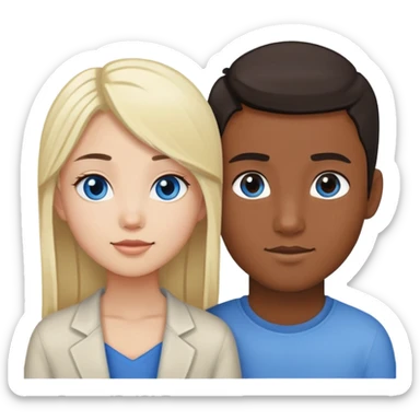 Asian girl and blue-eyes white boy couple sticker