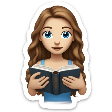 White girl, long brown hair, piercings, tattoos, reading book, blue eyes sticker