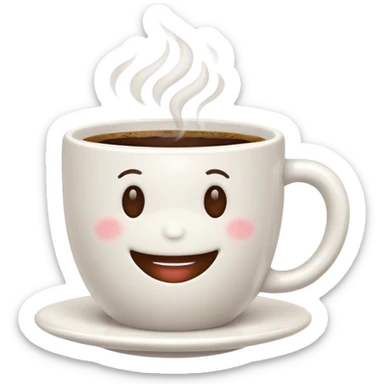 an adorable white cup of coffee with a smile, cup only, no plate sticker