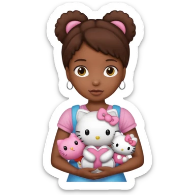 black girl with brown hair holding a hello kitty sticker