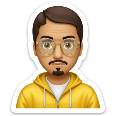 Ali G from Ali G Indahouse with brown eyes, dark brown hair, gold outfit, yellow glasses sticker