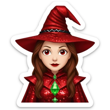 Wicked Witch of the East from the Wizard of Oz with long brown hair, red sequin outfit sticker