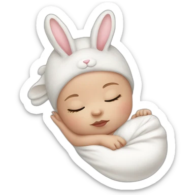 Sleeping white Newborn with bunny headband sticker