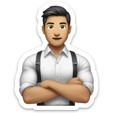 handsome asian young-ceo wearing a white shirt with folded sleeves and big biceps  sticker
