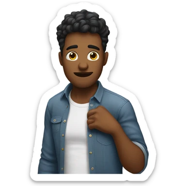 A guy grabbing at his shirt cuz he is nervous sticker