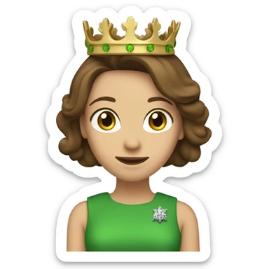 pretty 40 year old woman with grass green eyes and shoulder length straight brown hair wearing royal crown sticker
