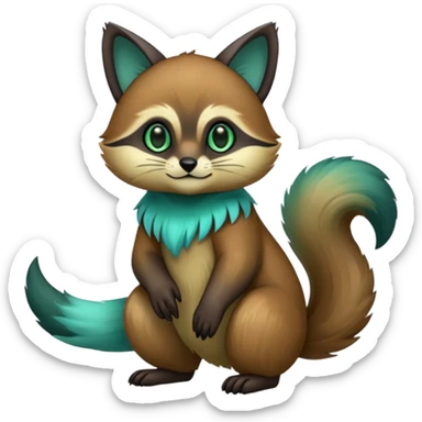 exotic shiny sparkly colorful cool realistic cute beautiful dark gloomy ghostly spooky greyish blackish green cyan toned colored fantasy-Cacomistle-tanuki-oncilla-caracal-animal-hybrid (full body) sticker
