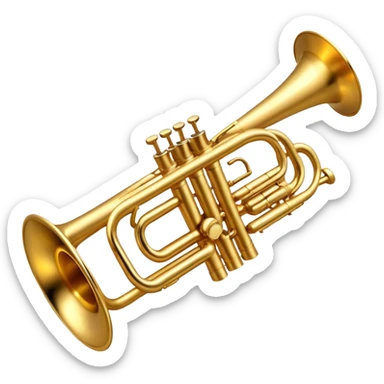 Cinematic Realistic Trumpet, rich golden brass with subtle tarnish marks, soft highlights emphasizing the intricate details, warm reflections of stage lighting bouncing off the metal, glowing with bold and triumphant energy. sticker
