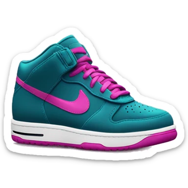 Realistic isolated pair of dark teal blue pink and magenta Nike Shock Sneakers shoes. sticker