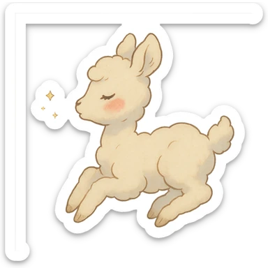 vanilla-colored cloud doe, floating with rosy cheeks and blowing sparkles, ghibli style sticker