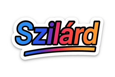 modern colorful gradient typography of the name Szilárd with dark outline, dynamic slanted or partial underline, transparent background, in the style of reference patterns sticker