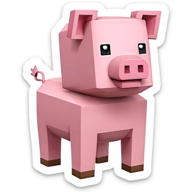 Minecraft pig, full body, pink blocky animal with square head and square body sticker