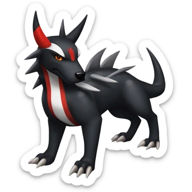 Black Cool Edgy Nargacuga-Houndoom-Garchomp Fakémon with Red and white Edgy markings sticker