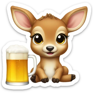 Baby deer with a beer sticker