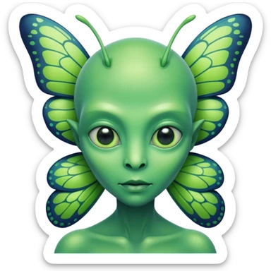 an alien with butterflies sticker