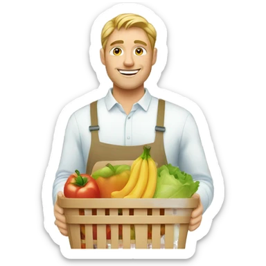 white man with product basket in the supermarket sticker