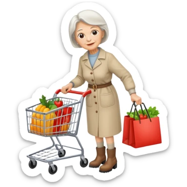 Una donna anziana  con gli stivaletti che va a fare la spesa sticker