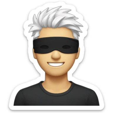white-haired young man with black blindfold covering his eyes , with spike hair, smiling sticker