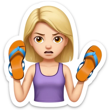 Una chica enojada con una chancla en la mano sticker