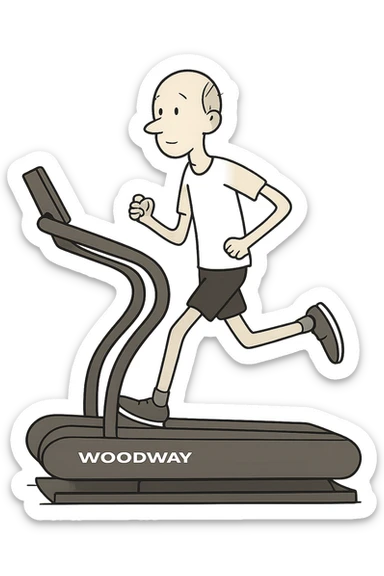 uomo che corre sul tapis roulant ma è secco e senza muscoli. sticker