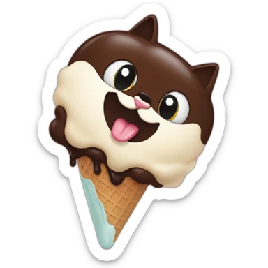 a-cat-eating-black-chocolate-shaving-icecream sticker
