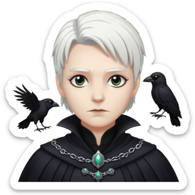 necromancer with black raven outfit wihte hair sticker
