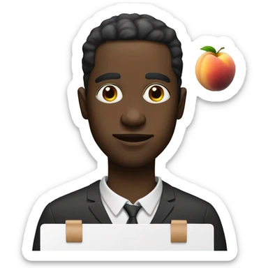 Black man with clip board and peaches in his eyes sticker