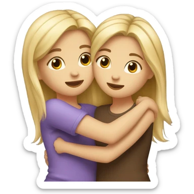 Blonde and brown hair girl hugging  sticker