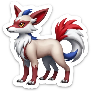 Colorful Skilled Adept Graceful Asian Painted Lycanroc-Absol-Zangoose-fusion-hybrid-creature (full body) sticker