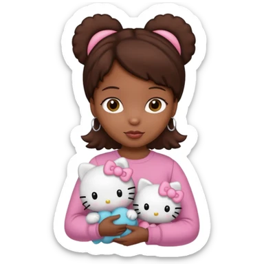 black girl with brown hair holding a hello kitty sticker