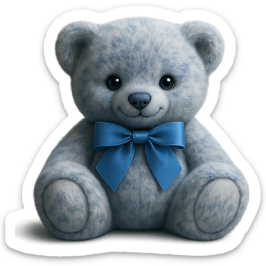 Make the teddy bear's fur a mix of realistic blue and white with soft lighting. Remove the background to make it transparent. The style should be realistic and natural looking. sticker