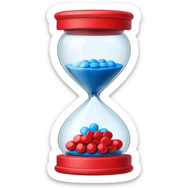 Sandglass with blue pills and red pills sticker