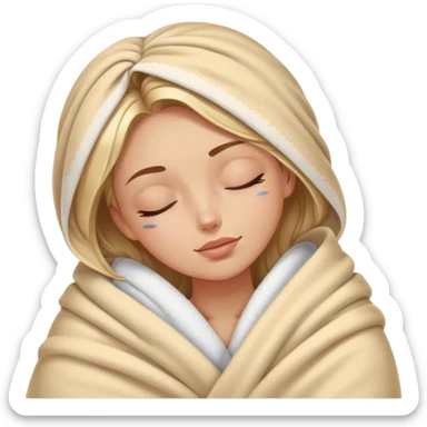 tan white girl with blanket and eyes closed with skin care sticker
