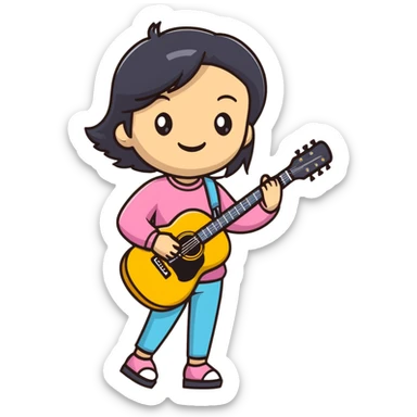 smiling girl with guitar sticker